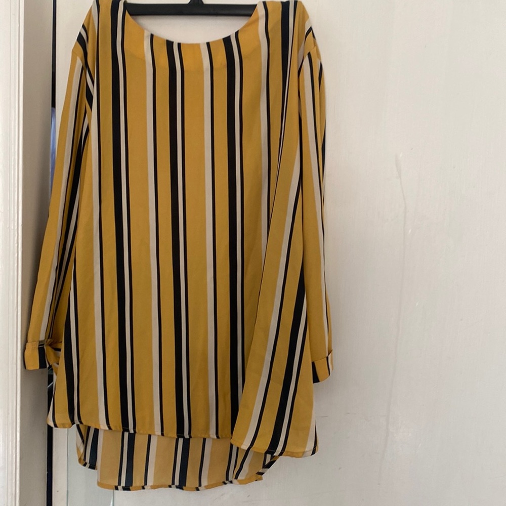 Forever 21 Yellow, Black & White Striped  size 2X Blouse